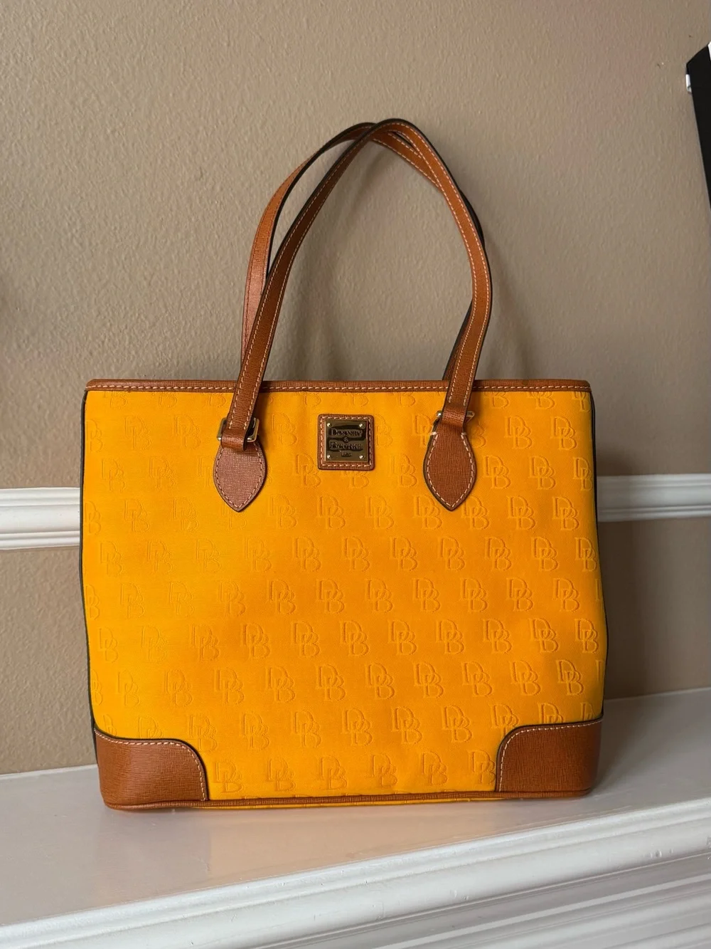 Dooney & Bourke Purse Marigold Yellow Gold Tote Bag Brown Leather Trim Red NWOT